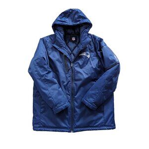 NFL NE Patriots Navy Blue Hooded Winter Puffer Jacket Vintage Men's Large